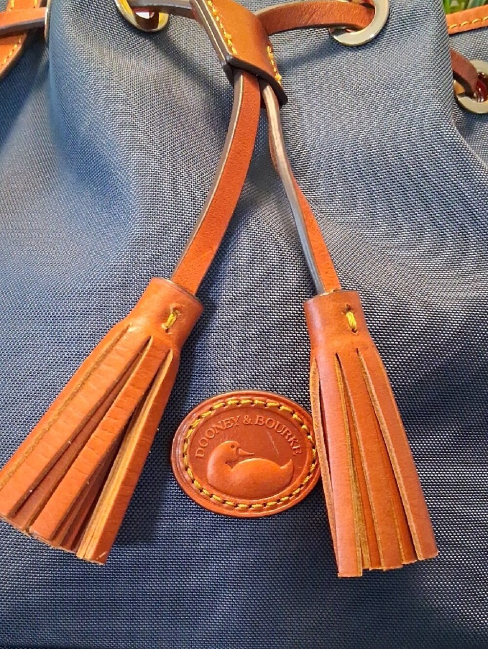 Dooney & Bourke Navy Blue Canvas Crossbody with Brown Leather Trim - Picture 2 of 16